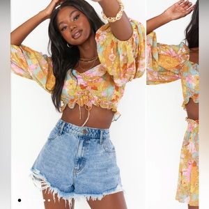 Show Me Your MuMu Floral Crop Top - Yellow and Pink